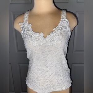 Cris Moda White Floral Appliqué Tank Top, Made in Italy, Bride to Be
